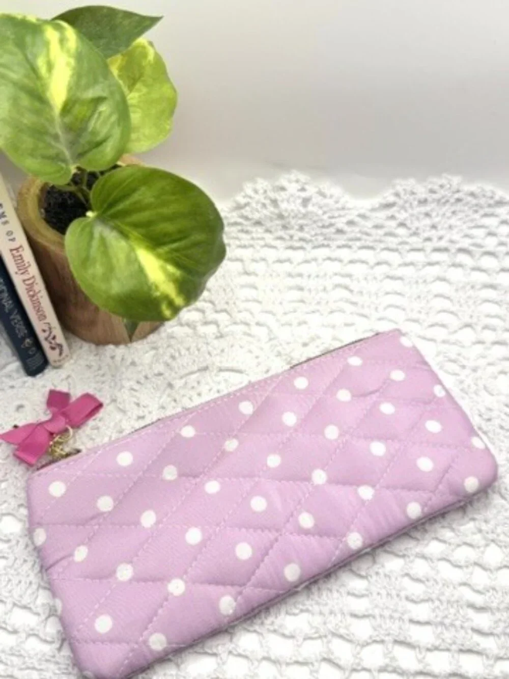 Pink polka dot pouch